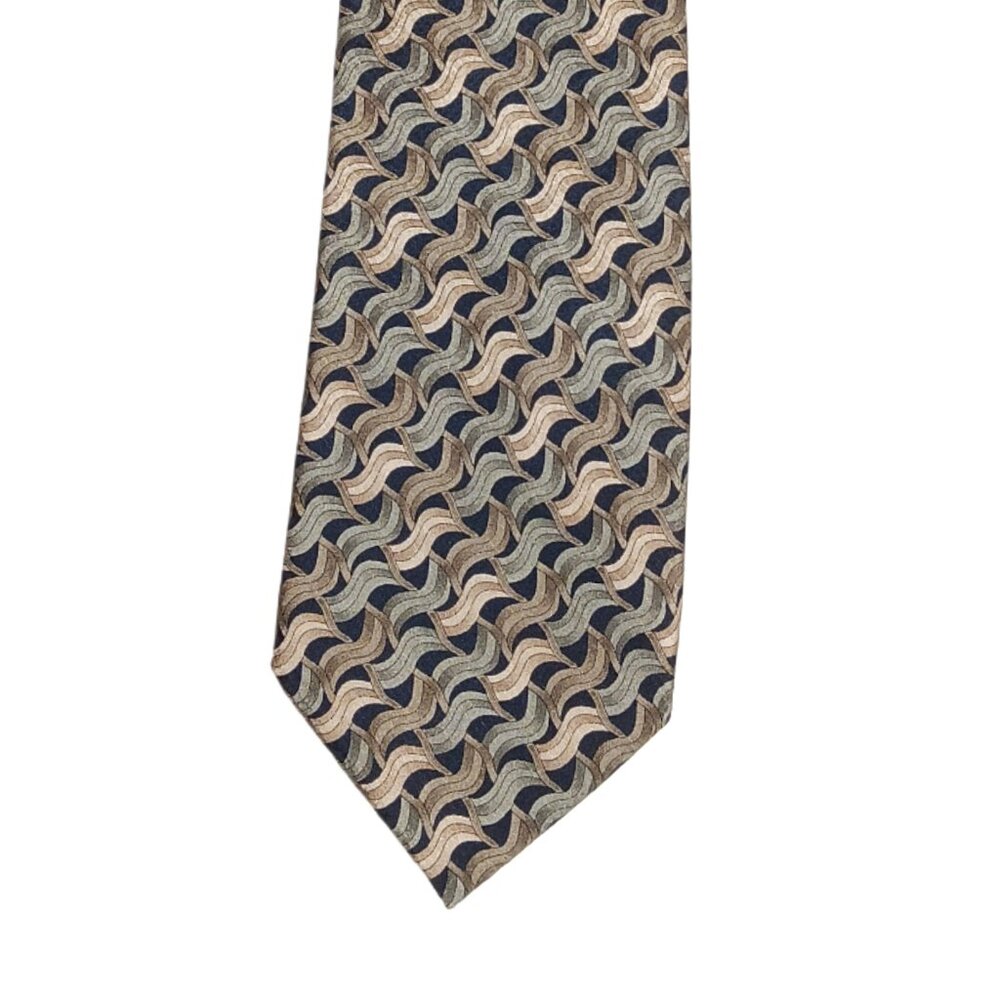 Carlos Devenezia Men’s Silk Tie Black Green Geometric 60.5" Designer Wide Tie